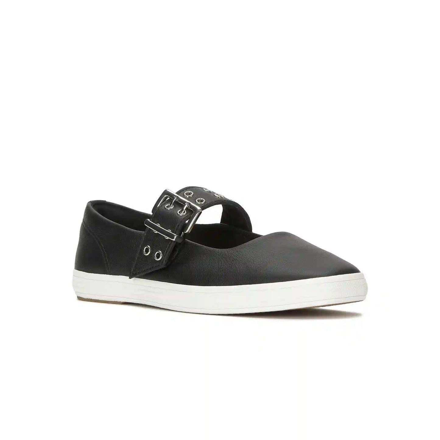 Square Toe Mary Jane Leather Grommet Buckle